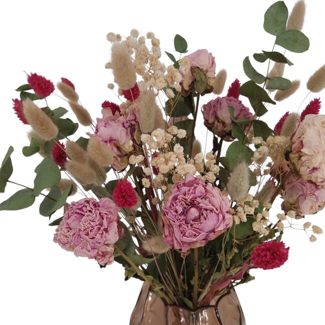 Boeket droogbloemen Zara | Lengte ± 55 centimeter | Met oa. eucalyptus en roze pioenrozen