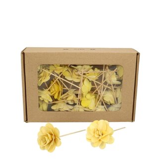 4A Decorative Rose Stake on Stick | Colour: Yellow | Rose Diameter 6 centimetres | Stake Length ± 10 centimetres | Per 23 stakes