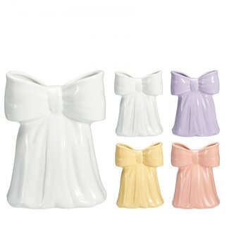 4A Assortment of Ceramic Vases with Bow | Colour: Mixed Colours | Length 14 centimetres | Width 9 centimetres | Height 18 centimetres | Per 12 vases