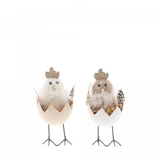 4A Décoration Poule et Œuf | Couleur : Brun clair | Diamètre 7 centimètres | Hauteur 14,5 centimètres | Par 6 poules