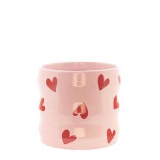 4A Pot de fleurs en céramique avec cœurs | Couleur : Rose | Diamètre 9 centimètres | Hauteur 9,5 centimètres | Par 8 pots de fleurs