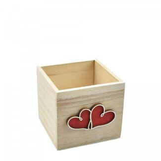 4A Pot de Fleurs en Bois en Forme de Cœur | Couleur : Rouge | Diamètre 11 centimètres | Hauteur 10 centimètres | Par 6 pots de fleurs