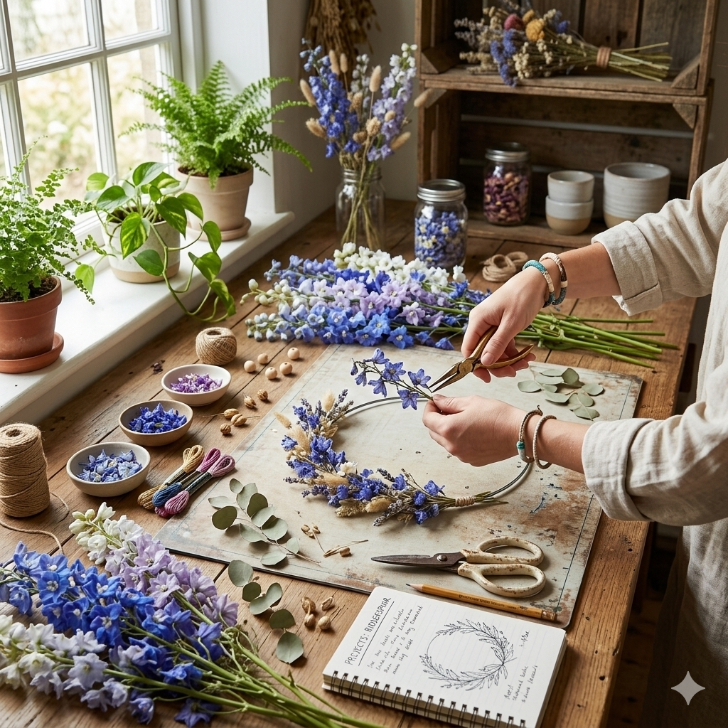 Delphinium séché (Pied-d’alouette) : Le roi des fleurs séchées pour le styling, les projets DIY et la décoration d'intérieur.