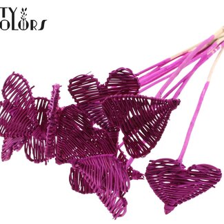 QC Coeur en rotin Lata sur tige | Couleur : Lilas | Lata Heart piquet plat | Diamètre 8 centimètres | Longueur ± 50 centimètres | 10 piquets par bouquet