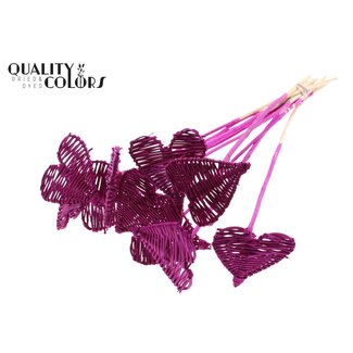 QC Rattan Lata Herz auf Stab | Farbe: Fliederfarben | Lata Heart flache Einstecker | Durchmesser 8 Zentimeter | Länge ± 50 Zentimeter | 10 Einstecker pro Bund