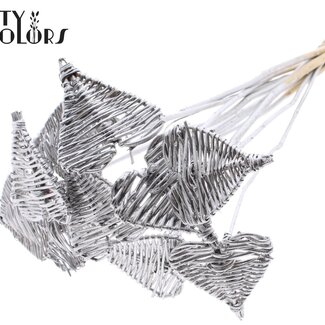 QC Cœur en rotin Lata sur tige | Couleur : Argenté | Pique décorative Lata Heart plate | Diamètre 8 centimètres | Longueur ± 50 centimètres | 10 piques par bouquet
