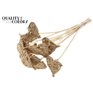QC Rattan Lata Herz auf Stab | Farbe: Antik Goldfarben | Lata Herz flacher Einstecker | Durchmesser 8 Zentimeter | Länge ± 50 Zentimeter | 10 Einstecker pro Bund