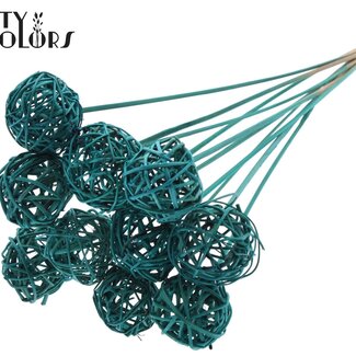 QC Rotan Bal op stok | Kleur: Turquoise | Bruce Ball Bijsteker | Diameter 5 centimeter | Lengte ± 50 centimeter | 10 bijstekers per bos