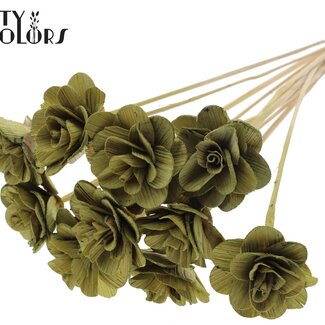 QC Shola Rose am Stiel | Farbe: Olivgrün | Shola Beetal Rose | Durchmesser 8 centimeter | Länge ± 50 centimeter | 10 Anstecker pro Bund | Pro Bund