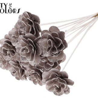 QC Shola Houten Roos op stok | Kleur: Champagnekleurig | Shola Beetal Rose Bijsteker | Diameter roos 8 centimeter | Lengte bijsteker ± 50 centimeter | 10 bijstekers per bos