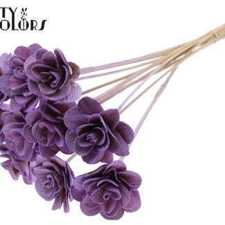 QC Shola Houten Rose sur tige | Couleur : Lila lait | Shola Beetal Rose Pique-fleur | Diamètre de la rose 8 centimètres | Longueur du pique-fleur ± 50 centimètres | 10 piques-fleurs par bouquet