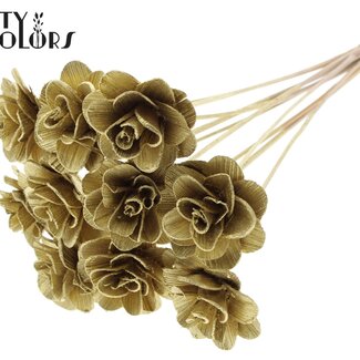 QC Shola Rose am Stiel | Farbe: goldfarben | Shola Beetal Rose | Durchmesser 8 centimeter | Länge ± 50 centimeter | 10 Stecker pro Bund | Pro Bund