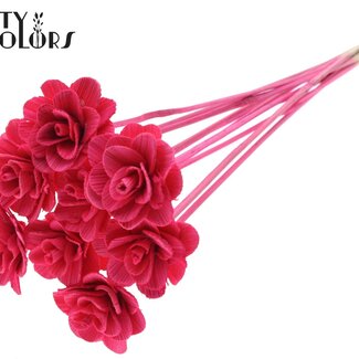 QC Shola Wooden Rose on Stick | Colour: Cherry | Shola Beetal Rose Stick | Rose Diameter 6 centimetres | Stick Length ± 50 centimetres | 10 sticks per bunch