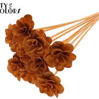 QC Shola Holz Rose auf Stiel | Farbe: Terrakotta | Shola Beetal Rose Einstecker | Durchmesser der Rose 6 Zentimeter | Länge des Einsteckers ± 50 Zentimeter | 10 Einstecker pro Bund