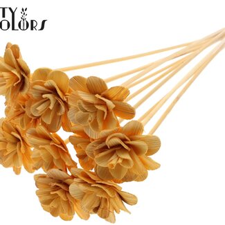 QC Shola Houten Roos op stok | Kleur: Abrikooskleurig | Shola Beetal Rose Bijsteker | Diameter roos 6 centimeter | Lengte bijsteker ± 50 centimeter | 10 bijstekers per bos