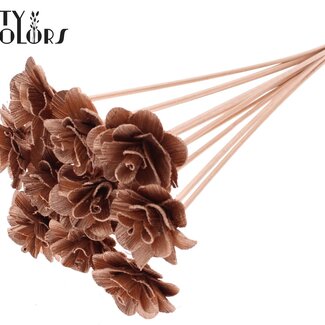 QC Shola Houten Roos op stok | Kleur: Koperkleurig | Shola Beetal Rose Bijsteker | Diameter roos 6 centimeter | Lengte bijsteker ± 50 centimeter | 10 bijstekers per bos