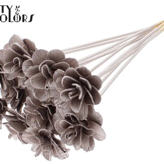 QC Shola Houten Roos op stok | Kleur: Champagnekleurig | Shola Beetal Rose Bijsteker | Diameter roos 6 centimeter | Lengte bijsteker ± 50 centimeter | 10 bijstekers per bos