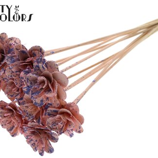 QC Shola Houten Rose sur tige | Couleur : Rose moucheté Lait mauve | Shola Beetal Rose Pique-fleurs | Diamètre de la rose 6 centimètres | Longueur du pique-fleurs ± 50 centimètres | 10 piques-fleurs par bouquet