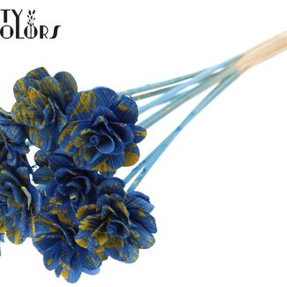 QC Shola Roos op stok | Kleur: Gespetterd Blauw Geel | Shola Beetal Rose | Diameter 6 centimeter | Lengte ± 50 centimeter | 10 bijstekers per bos | Per bos