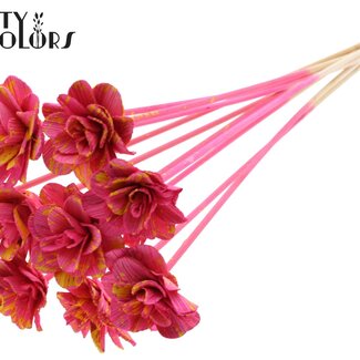 QC Shola Houten Rose auf Stiel | Farbe: Gesprenkeltes Kirschgelb | Shola Beetal Rose Stecker | Durchmesser der Rose 6 Zentimeter | Länge des Steckers ± 50 Zentimeter | 10 Stecker pro Bund