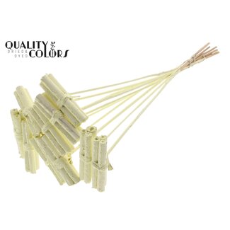 QC Decorative Jute Stick Posy on a Stick | Colour: Cream | Jute Stick Posy Insert | Length ± 50 centimetres | 10 inserts per bunch