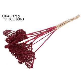 QC Rattan Lata Herz auf Stab | Farbe: Bordeauxrot | Lata Herz flache Einstecker | Länge ± 50 Zentimeter | 10 Einstecker pro Bund