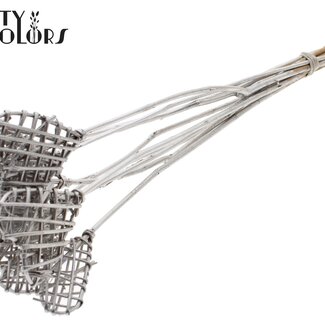 QC Cœur en rotin Lata sur tige | Couleur : Platine | Pique décorative Lata Heart plate | Longueur ± 50 centimètres | 10 piques par bouquet