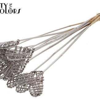QC Cœur en rotin Lata sur tige | Couleur : Champagne | Pique-plat Lata Heart | Longueur ± 50 centimètres | 10 piques par bouquet