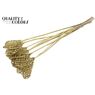 QC Rattan Lata Herz auf Stab | Farbe: Goldfarben | Lata Herz flacher Einstecker | Länge ± 50 Zentimeter | 10 Einstecker pro Bund