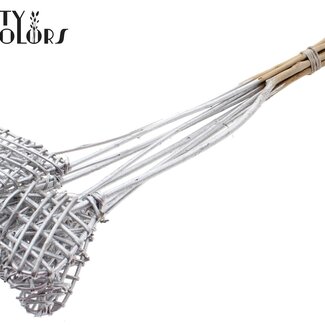 QC Rotan Lata Hart op stok | Kleur: Zilverkleurig | Lata Heart platte Bijsteker | Lengte ± 50 centimeter | 10 bijstekers per bos