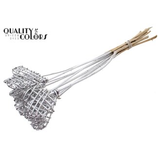 QC Rattan Lata Herz auf Stab | Farbe: Silberfarben | Lata Herz flache Einstecker | Länge ± 50 Zentimeter | 10 Einstecker pro Bund