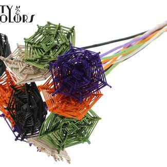 QC Rotan Lata Spinnenweb op stok “Halloween” | Kleur: Gemengde Kleuren | Lata Spiderweb platte Bijsteker | Lengte ± 50 centimeter | 10 bijstekers per bos