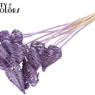 QC Rotan Lata Hart op stok | Kleur: Frosted Milkapaars | Lata Heart platte Bijsteker | Diameter 8 centimeter | Lengte ± 50 centimeter | 10 bijstekers per bos