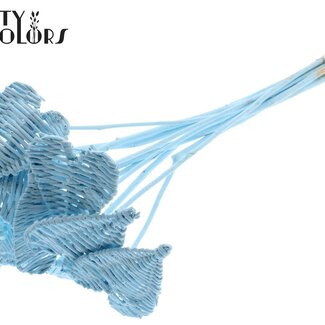 QC Cœur en rotin Lata sur tige | Couleur : Bleu clair | Pique plat Lata Heart | Diamètre 8 centimètres | Longueur ± 50 centimètres | 10 piques par bouquet