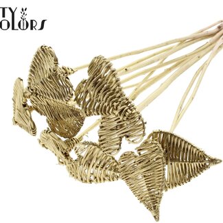QC Rotan Lata Hart op stok | Kleur: Goudkleurig | Lata Heart platte Bijsteker | Diameter 8 centimeter | Lengte ± 50 centimeter | 10 bijstekers per bos