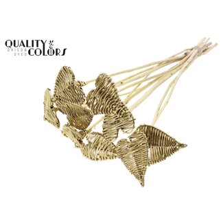 QC Rattan Lata Herz auf Stab | Farbe: Goldfarben | Lata Herz flacher Steckstab | Durchmesser 8 Zentimeter | Länge ± 50 Zentimeter | 10 Steckstäbe pro Bund