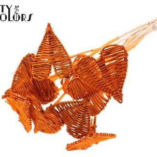 QC Rattan Lata Heart on stick | Colour: Orange | Lata Heart flat Plant Stake | Diameter 8 centimetres | Length ± 50 centimetres | 10 stakes per bunch