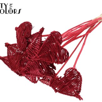 QC Rattan Lata Heart on stick | Colour: Red | Lata Heart flat Pick | Diameter 8 centimetres | Length ± 50 centimetres | 10 picks per bunch