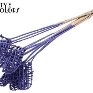 QC Rotin Lata Cœur sur tige | Couleur : Métallique Violet | Lata Heart piquet plat | Longueur ± 50 centimètres | 10 piquets par bouquet
