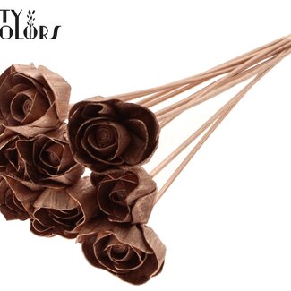 QC Shola Houten Rose auf Stiel | Farbe: Kupferfarben | Shola Dear Holly Stecker | Durchmesser der Rose 6 Zentimeter | Länge des Steckers ± 50 Zentimeter | 10 Stecker pro Bund