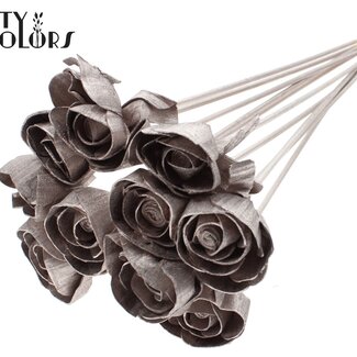 QC Shola Houten Rose sur tige | Couleur : Champagne | Shola Dear Holly Pique-fleurs | Diamètre de la rose 6 centimètres | Longueur du pique-fleurs ± 50 centimètres | 10 pique-fleurs par bouquet