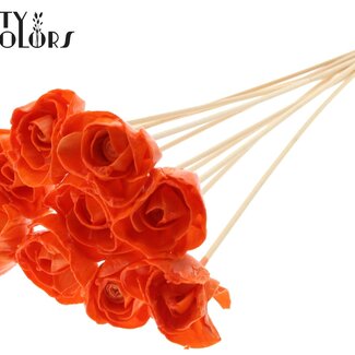 QC Shola Houten met was Roos op stok | Kleur: Oranje | Shola Dear Holly Bijsteker | Diameter roos 6 centimeter | Lengte bijsteker ± 50 centimeter | 10 bijstekers per bos