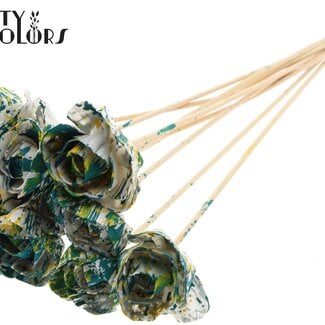 QC Shola Rose am Stiel | Farbe: Mehrfarbig Grün Gelb | Shola Dear Holly | Durchmesser 6 centimeter | Länge  ± 50 centimeter | 10 Stecknadeln pro Bund | Pro Bund