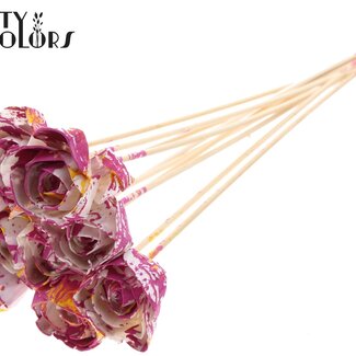 QC Shola Wooden Rose on stick | Colour: Multicoloured Cherry Yellow | Shola Dear Holly Stick-in | Rose diameter 6 centimetres | Stick-in length ± 50 centimetres | 10 stick-ins per bunch