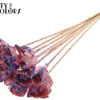 QC Shola Wooden Rose on stick | Colour: Speckled Pink Milkapurple | Shola Dear Holly Stick | Rose diameter 6 centimetres | Stick length ± 50 centimetres | 10 sticks per bunch