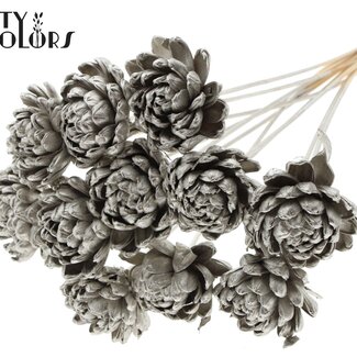 QC Shola Houten Rose sur tige | Couleur : Platine | Shola New Beauty Rose Pique-fleur | Diamètre de la rose 8 centimètres | Longueur du pique-fleur ± 50 centimètres | 10 piques-fleurs par bouquet