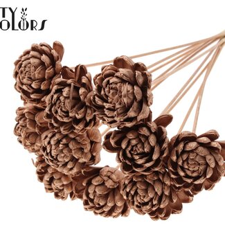 QC Shola Houten Rose auf Stiel | Farbe: Kupferfarben | Shola New Beauty Rose Steckstab | Durchmesser Rose 8 Zentimeter | Länge Steckstab ± 50 Zentimeter | 10 Steckstäbe pro Bund