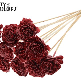 QC Shola Houten mit Dahlia auf Stiel | Farbe: Bordeauxrot | Shola Dahlia Steckstab | Durchmesser Blume 6 Zentimeter | Länge Steckstab ± 50 Zentimeter | 10 Steckstäbe pro Bund
