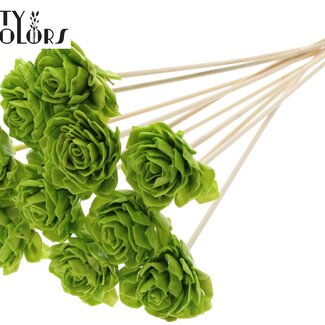 QC Shola Houten avec Dahlia sur tige | Couleur : Vert clair | Shola Dahlia Piquet | Diamètre de la fleur 6 centimètres | Longueur du piquet ± 50 centimètres | 10 piquets par bouquet