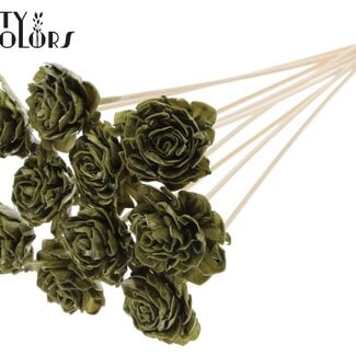 QC Shola Dahlia avec cire sur stok | Couleur: Vert olive | Shola Dhalya | Diamètre 6 centimeter | Longueur ± 50 centimeter | 10 piques par bos | Par bos